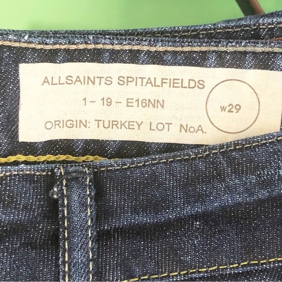 All Saints Spitalfields feels dark wash button fly straight leg jeans. - Picture 6 of 10